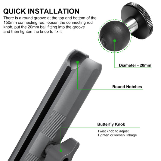 FANAUE Aluminum Double Socket Arm Compatible With 20mm Ball