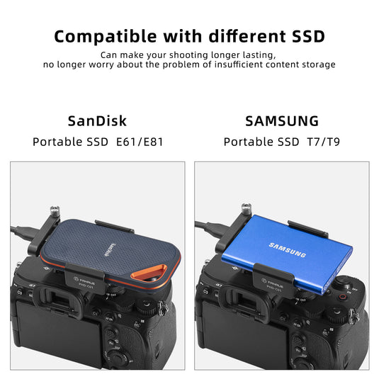 FANAUE SSD Mount Bracket SSD Holder for Samsung T5/T7 SSD, SanDisk SSD, SanDisk SSD T5/T7/T2, Compatible with SmallRig Cage for BMPCC 6K Pro - 3272