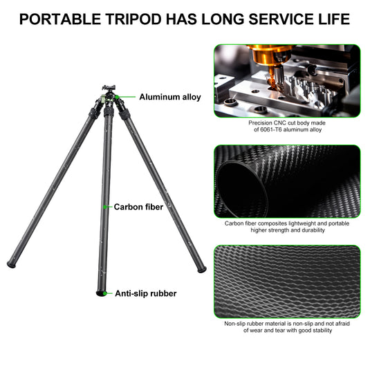 FANAUE ST-45D Carbon Fiber Tripod  With Arca Swiss quick release plate clamp with Rotating Ball Head Adapter,Load 44lb/20kg