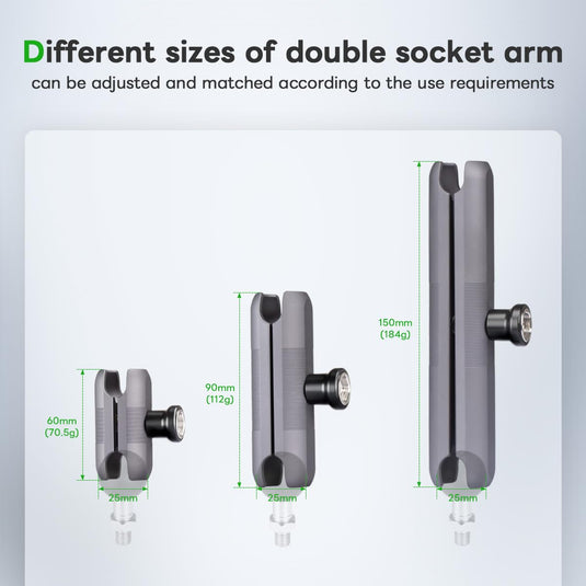 FANAUE Aluminum Anti-Theft Double Socket Arm suit fits Industry All Standard 25.4mm Ball