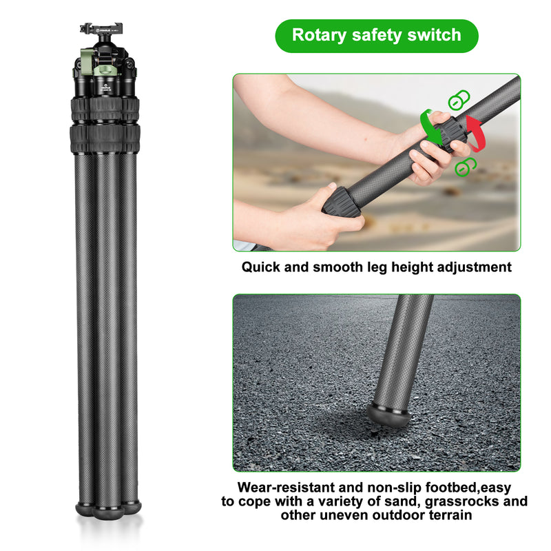 Load image into Gallery viewer, FANAUE ST-45D3 Carbon Fiber Tripod  With Arca Swiss quick release plate clamp with Rotating Ball Head Adapter,Load 44lb/20kg
