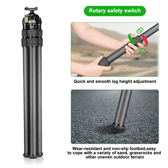 FANAUE ST-45D3 Carbon Fiber Tripod  With Arca Swiss quick release plate clamp with Rotating Ball Head Adapter,Load 44lb/20kg