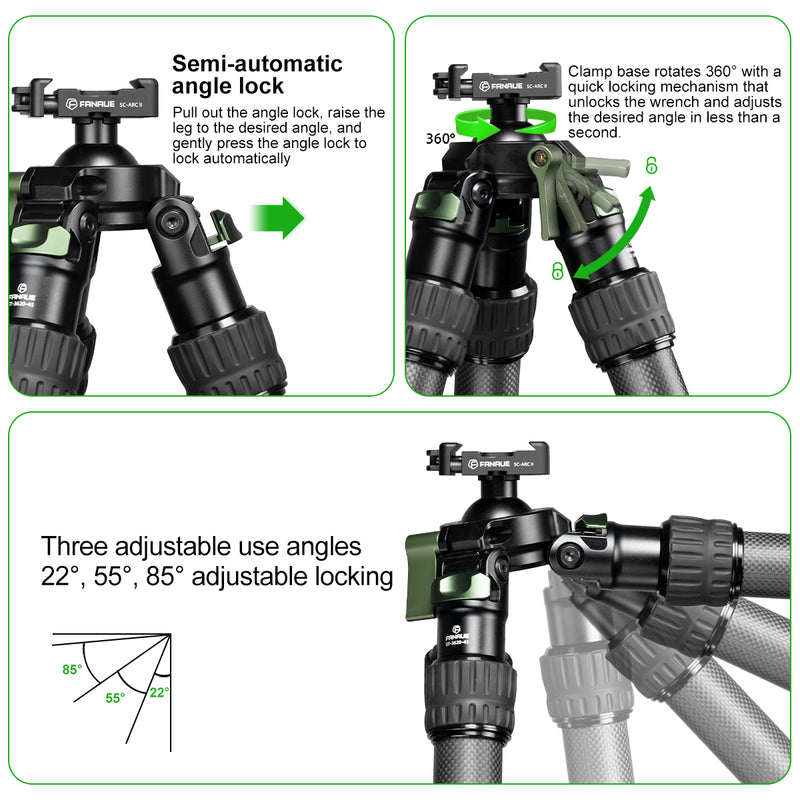 Load image into Gallery viewer, FANAUE ST-45D Carbon Fiber Tripod  With Arca Swiss quick release plate clamp with Rotating Ball Head Adapter,Load 44lb/20kg

