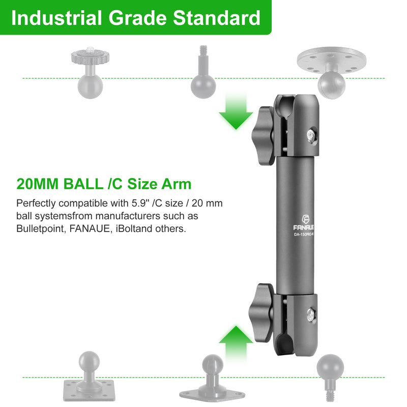 Load image into Gallery viewer, FANAUE Composite Double Socket Swivel Arm, 3.7&quot; Aluminum Mounting Arm Dual 20mm Socket Ends - Fits 20mm Attachment Ball
