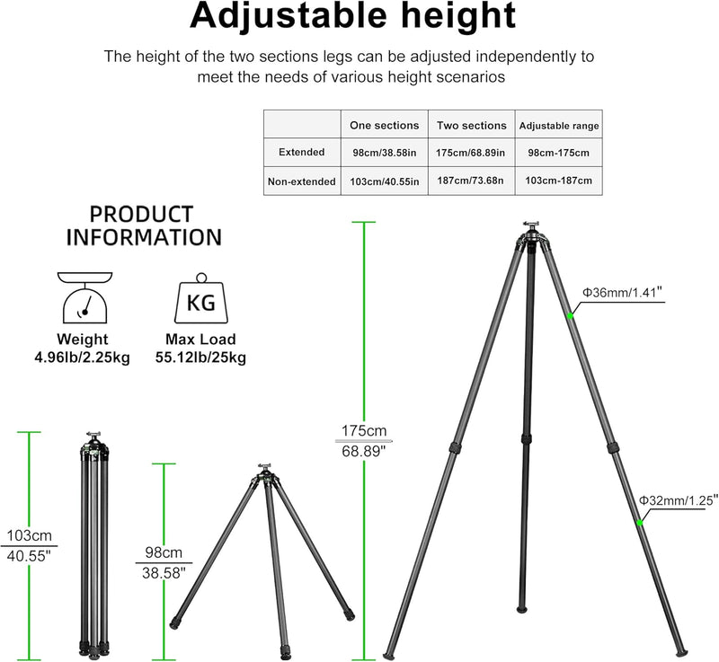 Load image into Gallery viewer, FANAUE ST-3620-65 Hunting Tripod Quick Release Plate Features Arca Swiss Dovetail Mount Carbon Fiber Tripod with Rotating Ball Head Adapter, Shooting Rifle Stand with Trigger System Load 55.12lb/25kg
