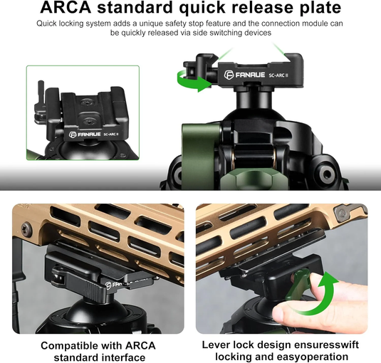 FANAUE ST-3620-65 Carbon Fiber Tripod  With Arca Swiss quick release plate clamp with Rotating Ball Head Adapter,Load 55.12lb/25kg
