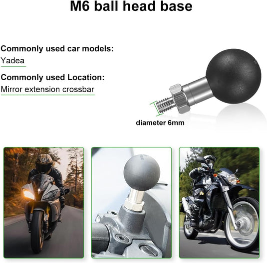 FANAUE M6 Ball Base Adapter With M6x1.0 Threaded Post for RAM Mounts Double Socket Arm & Bike Motorcycle Phone Holder