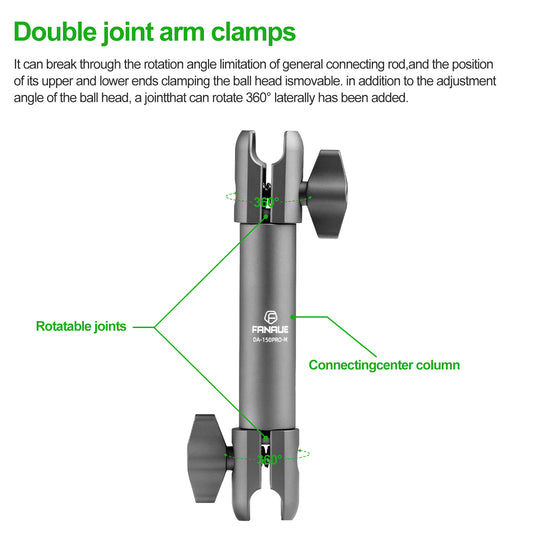 FANAUE Composite Double Socket Swivel Arm, 3.7" Aluminum Mounting Arm Dual 20mm Socket Ends - Fits 20mm Attachment Ball