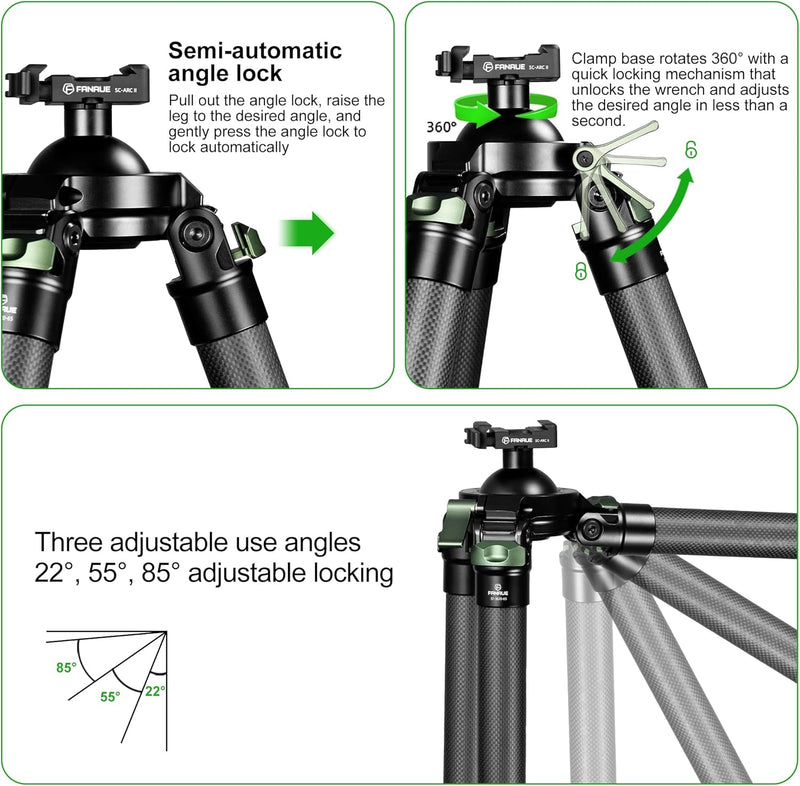 Load image into Gallery viewer, FANAUE ST-3620-65 Hunting Tripod Quick Release Plate Features Arca Swiss Dovetail Mount Carbon Fiber Tripod with Rotating Ball Head Adapter, Shooting Rifle Stand with Trigger System Load 55.12lb/25kg
