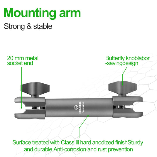 FANAUE Composite Double Socket Swivel Arm, 3.7" Aluminum Mounting Arm Dual 20mm Socket Ends - Fits 20mm Attachment Ball