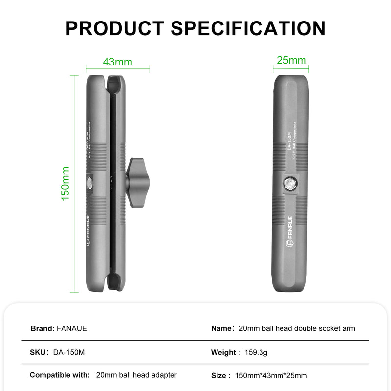 Load image into Gallery viewer, FANAUE Aluminum Double Socket Arm Compatible With 20mm Ball
