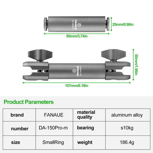 FANAUE Composite Double Socket Swivel Arm, 3.7" Aluminum Mounting Arm Dual 20mm Socket Ends - Fits 20mm Attachment Ball