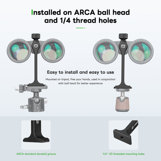 FANAUE S2 Binocular Tripod Adapter with 1/4-20" Thread Compatible with Porro Binoculars and Arca Ball Heads