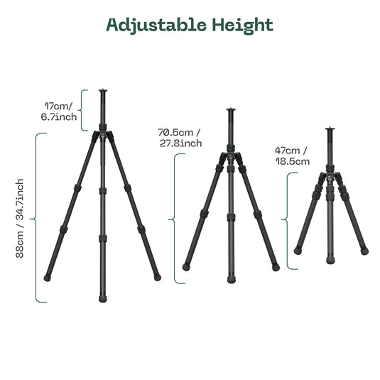 FANAUE HTC-2830CT Inverted Carbon Fiber Travel Tripod with Center Column for DSLR Cameras, 3-Sections, Load 12KG/26lb