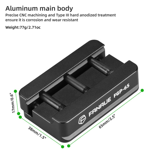 FANAUE FGP-65 Picatinny Arca-Swiss Compatible Rail Plate with Anti-slip Slot, CNC Machined Aluminum,Tripod Dovetail Adapter Mount