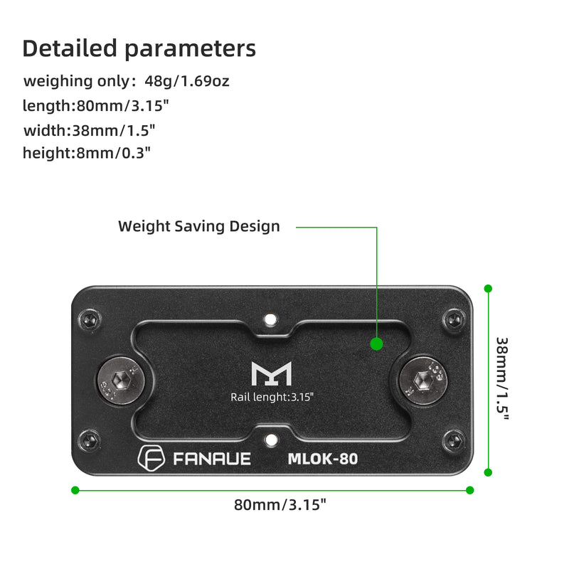 Load image into Gallery viewer, FANAUE M-Lok Arca Rail Tripod Mount Mlok Adapter Compatiable Arca-Swiss/RRS Dovetail for Rifle Tripod Ballhead Quick Release Plate(3.15&quot;)
