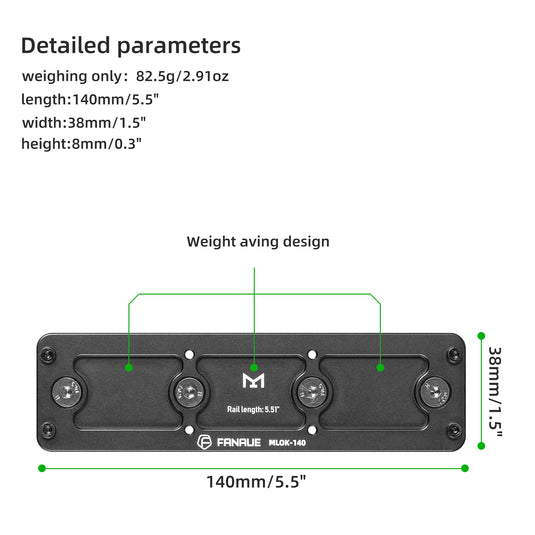 FANAUE M-Lok Arca Rail Tripod Mount Adapter Compatiable Arca-Swiss/RRS Dovetail for Rifle Tripod Ballhead Quick Release Plate (5.5")