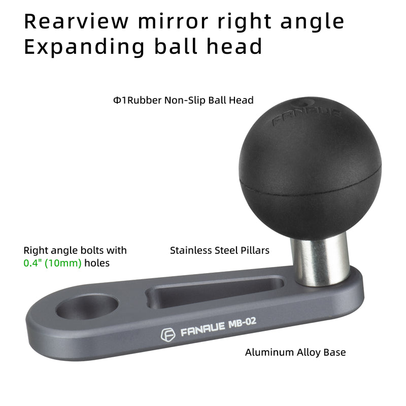 Load image into Gallery viewer, FANAUE MB-02 1&#39;&#39; Ball Mount Base with 10mm Mounting Hole,Right Angle Motorcycle Rearview Mirror Mounting Base, Compatible with DA-60 DA-90 DA-150 Double Socket Arm and Other Compatible Devices
