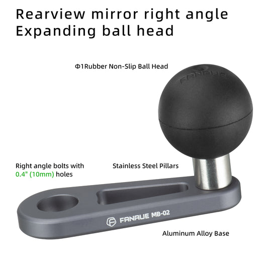 FANAUE MB-02 1'' Ball Mount Base with 10mm Mounting Hole,Right Angle Motorcycle Rearview Mirror Mounting Base, Compatible with DA-60 DA-90 DA-150 Double Socket Arm and Other Compatible Devices