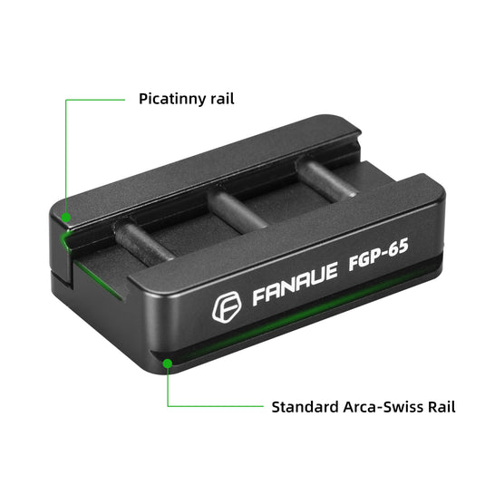 FANAUE FGP-65 Picatinny Arca-Swiss Compatible Rail Plate with Anti-slip Slot, CNC Machined Aluminum,Tripod Dovetail Adapter Mount