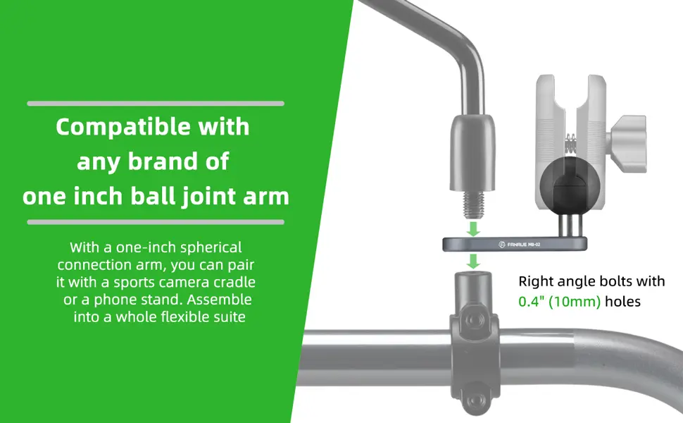 FANAUE MB-02 Ball Mount Base with 10mm Mounting Hole,Right Angle Motorcycle Rearview Mirror Mounting Base, Compatible with DA-60 DA-90 DA-150 Double Socket Arm and Other Compatible Devices_3