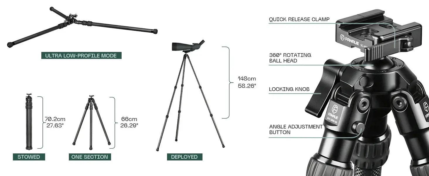 FANAUE HTC-2830-30 Inverted Carbon Fiber Tripod Comptiable With ARCA Swiss Standard for Photography_1