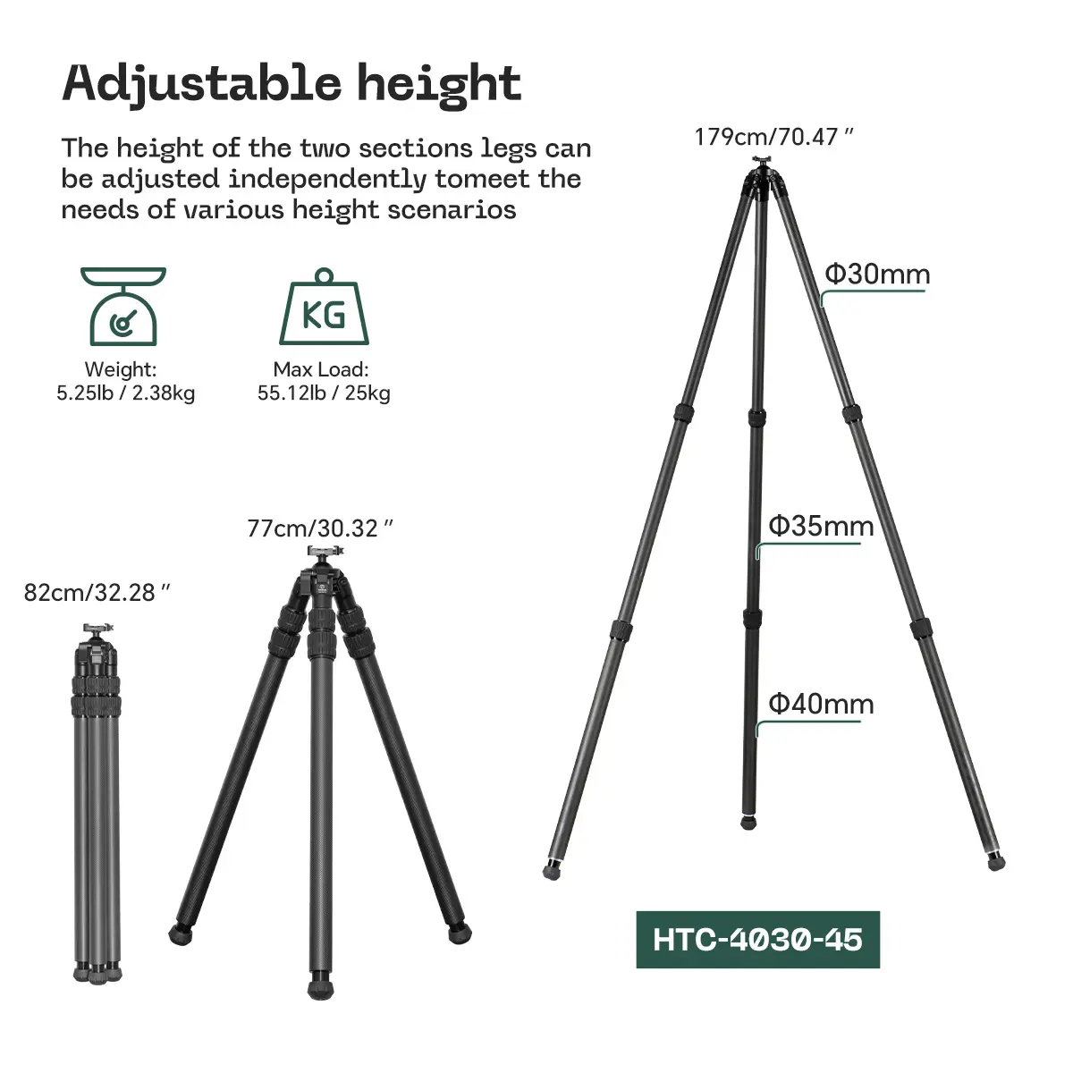 FANAUE HTC series Inverted Carbon Fiber Tripod For Hunting Shooting,Compatible With Arca Swiss And Picatinny Rail (2/3 section,Load:30kg)Rail (2/3 section,Load:30kg)_6