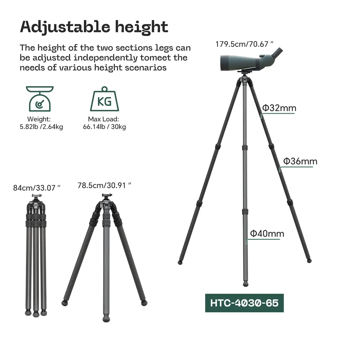 FANAUE HTC-4030-65 Carbon Fiber Inverted Tripod 3 Section Load 30KG (72inch)_3