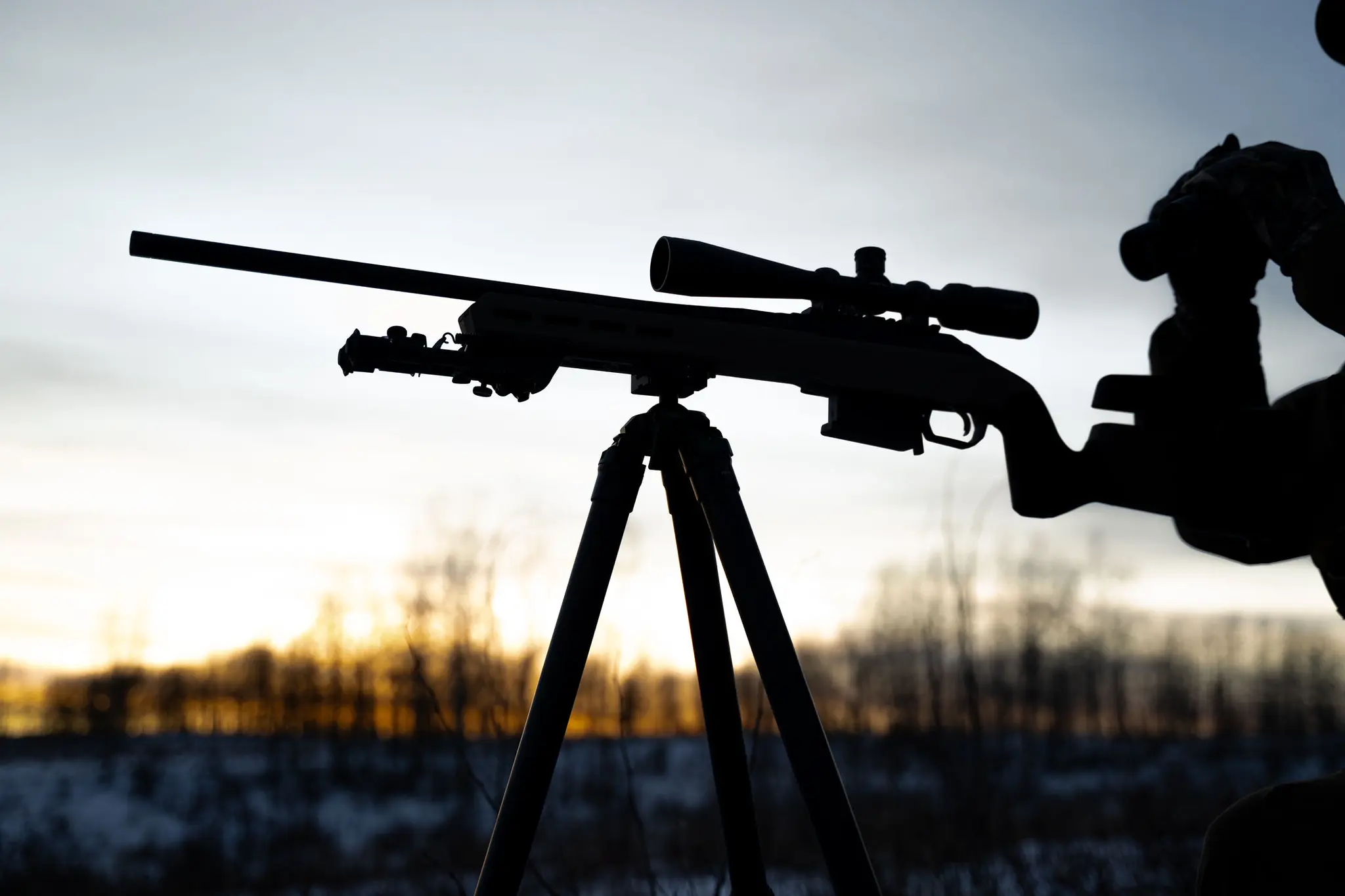 Hunting tripod setup with Arca rail, ball head and quick release clamp