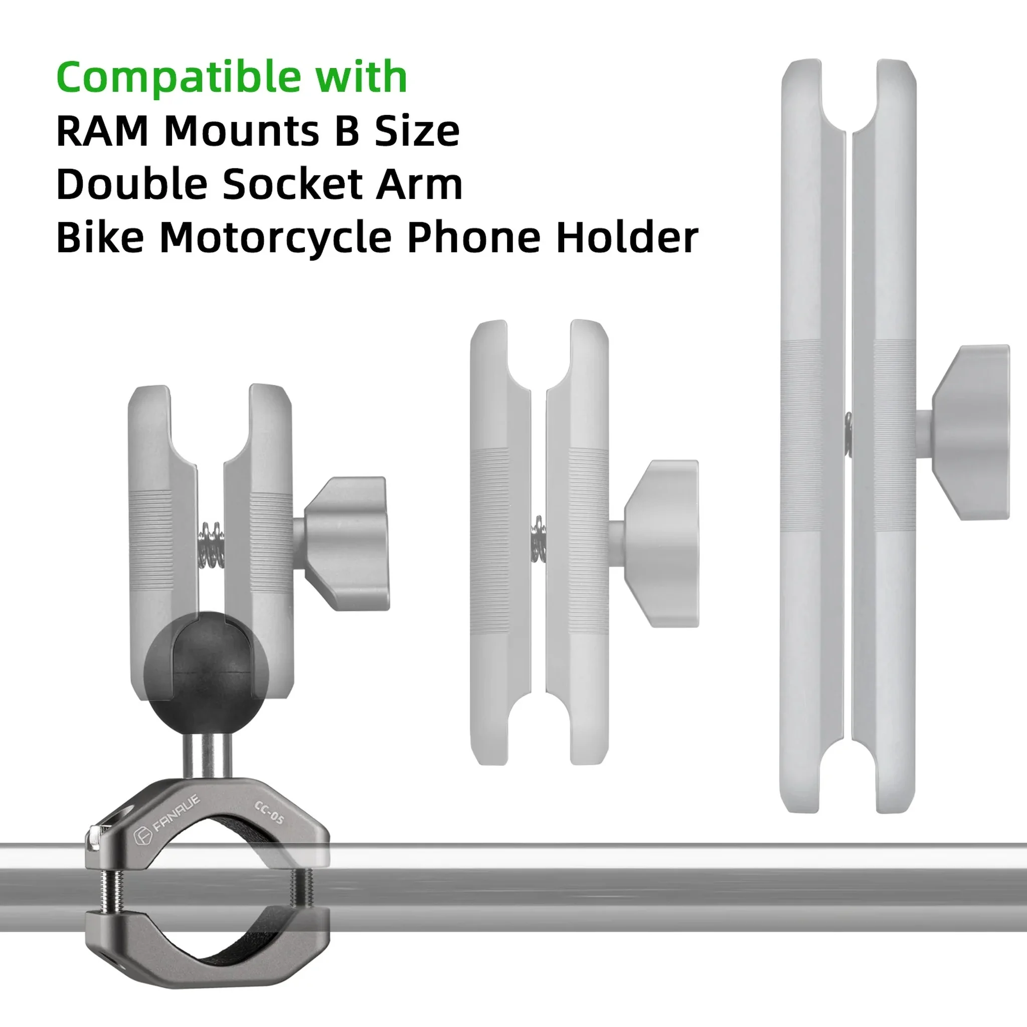 FANAUE Handlebar U-Bolt Base Clamp for Rails 0.85" to 1.14" in Diameter CC-05 Rod Clamp with B Size 1" Ball For RAM Mounts