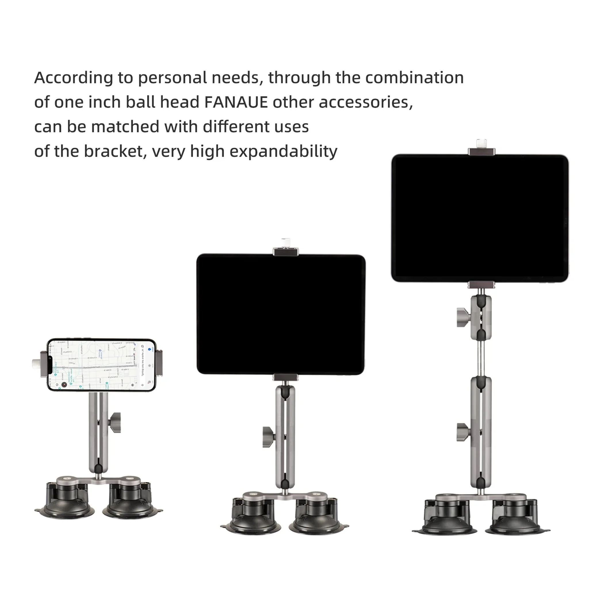 FANAUE Twist Lock Double Suction Cup Base Compatible Windshield Car Tablet Mount 360 Degree Rotation For RAM MOUNTS