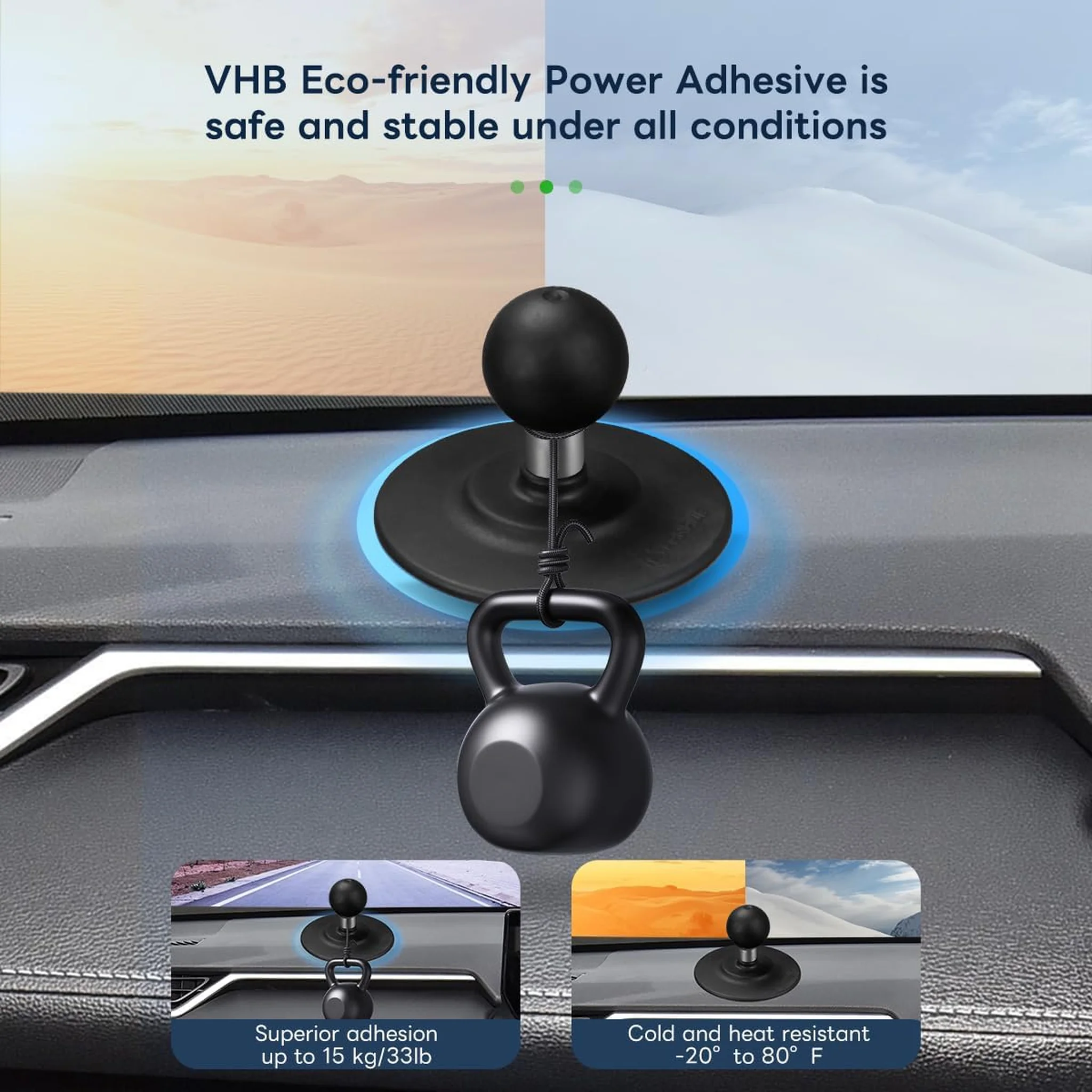 FANAUE Flex Adhesive Ball Base Compatible with RAM Mounts B Size Double Socket Arm, 25/20/17mm Ball Head Adapter for Motorcycle Phone Mount Bike Phone Holder, Suction Cup Base for Mounting on Car Dashboards.