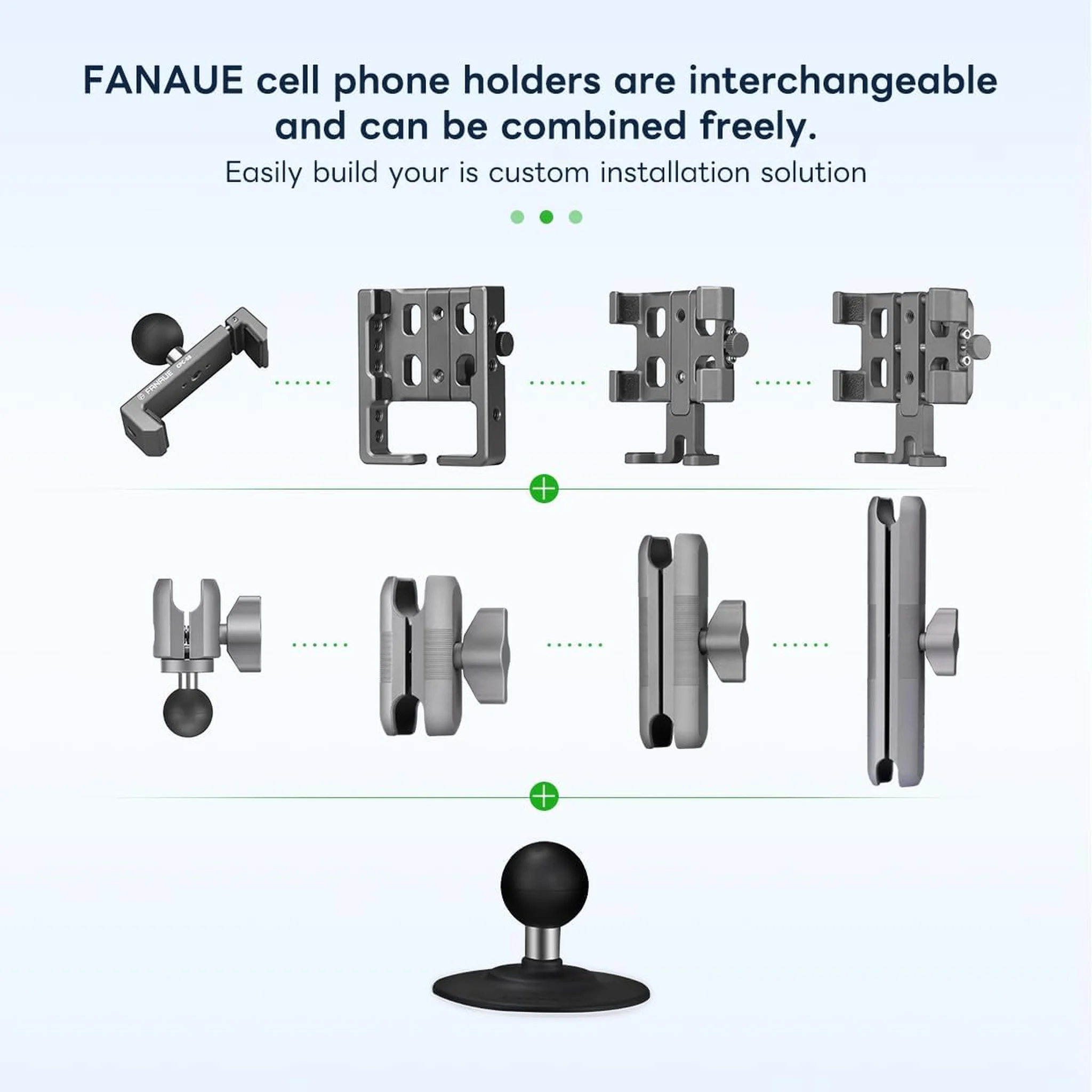 FANAUE Flex Adhesive Ball Base Compatible with RAM Mounts B Size Double Socket Arm, 25/20/17mm Ball Head Adapter for Motorcycle Phone Mount Bike Phone Holder, Suction Cup Base for Mounting on Car Dashboards.