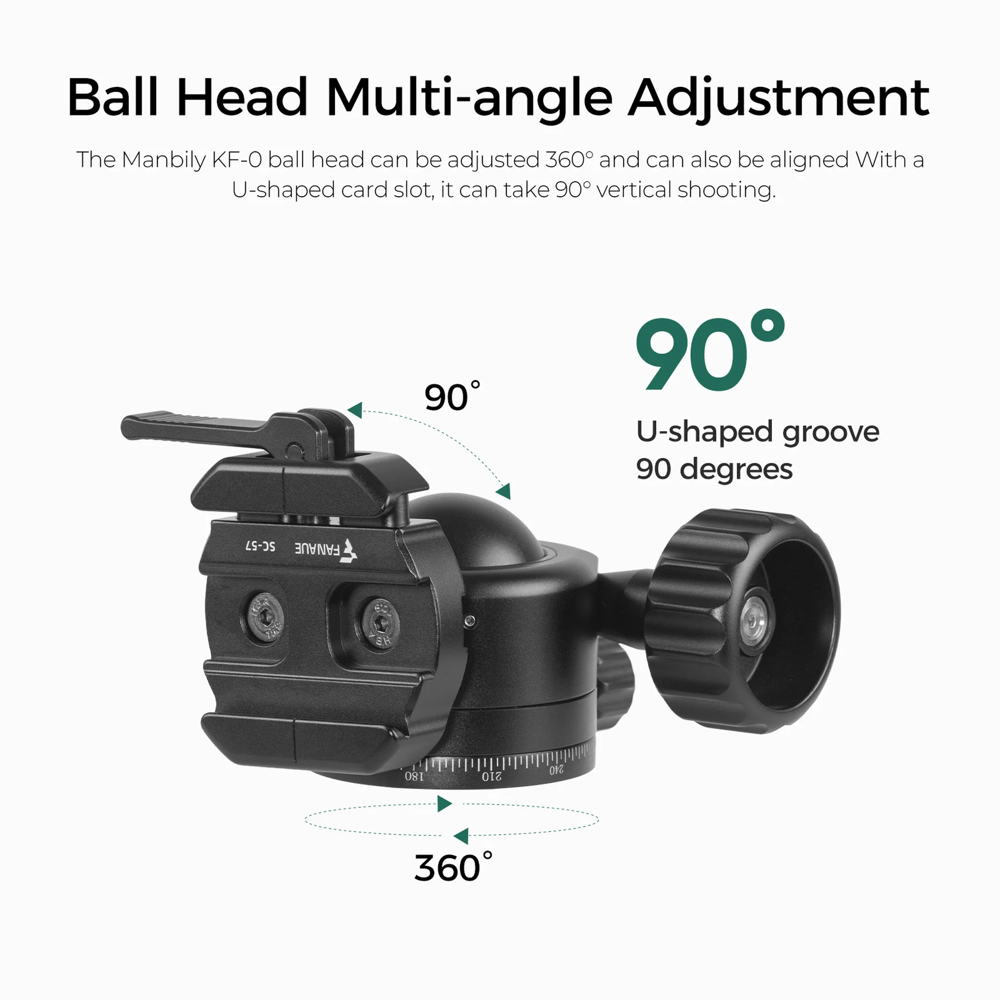 FANAUE XB-40T 360°Panning Ball head  for Tripod with Arca-Swiss Quick Release Plate (Base diameter 55 mm/2.16inch)