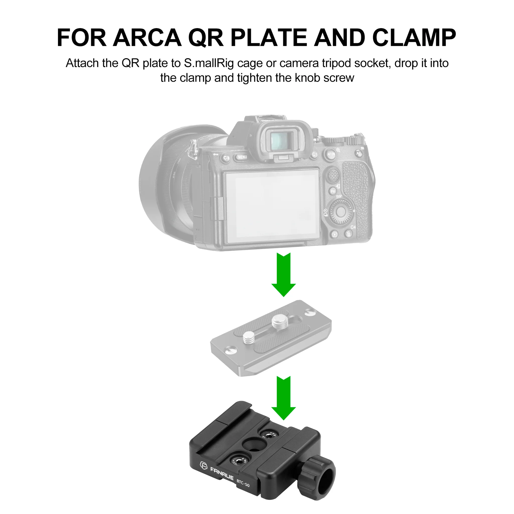 FANAUE BTC-50 Quick Release Plate Adapter Compatible Swiss/RRS Arca Dovetail to Picatinny, Quick Release L-Ever-Release Clamp for Magpul Bipod Tripod Ball Head and QR Plate.