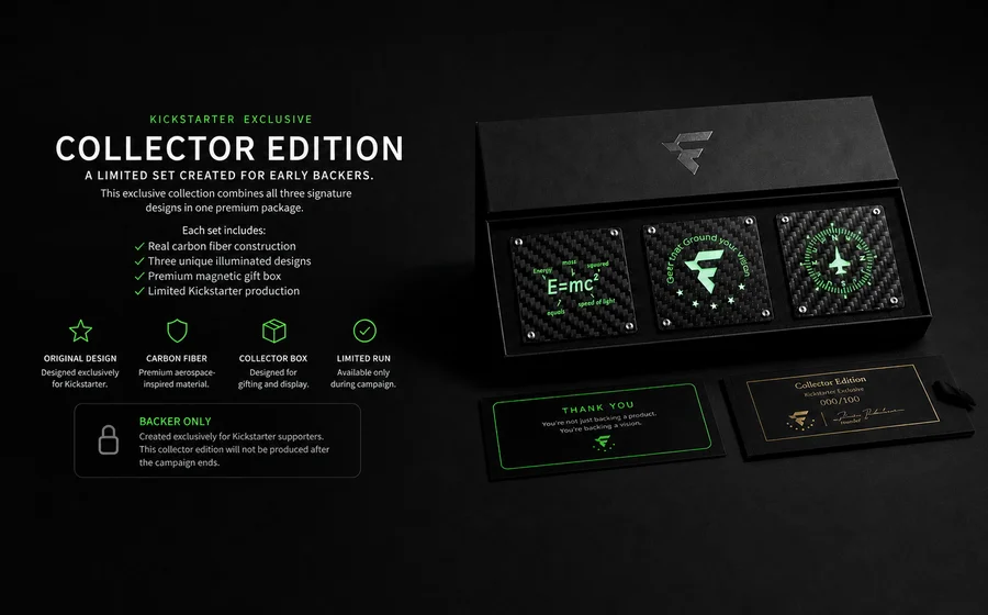FANAUE 發光士氣章：一款現已在 Kickstarter 上群眾募資的可充電碳纖維徽章