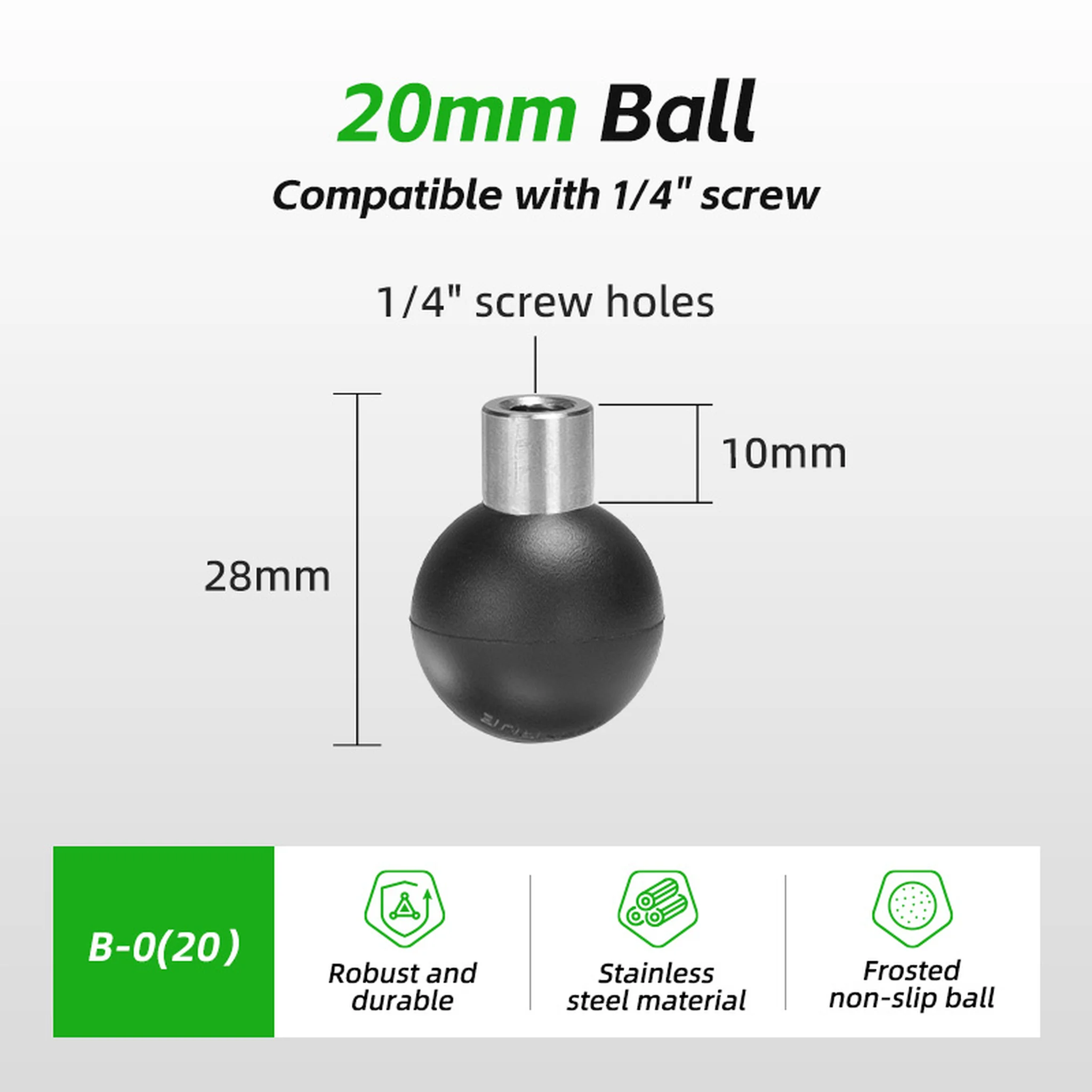 FANAUE B-0  Female Ball Adapter with 1/4"-20 Threaded Hole with 25/20/17mm Ball