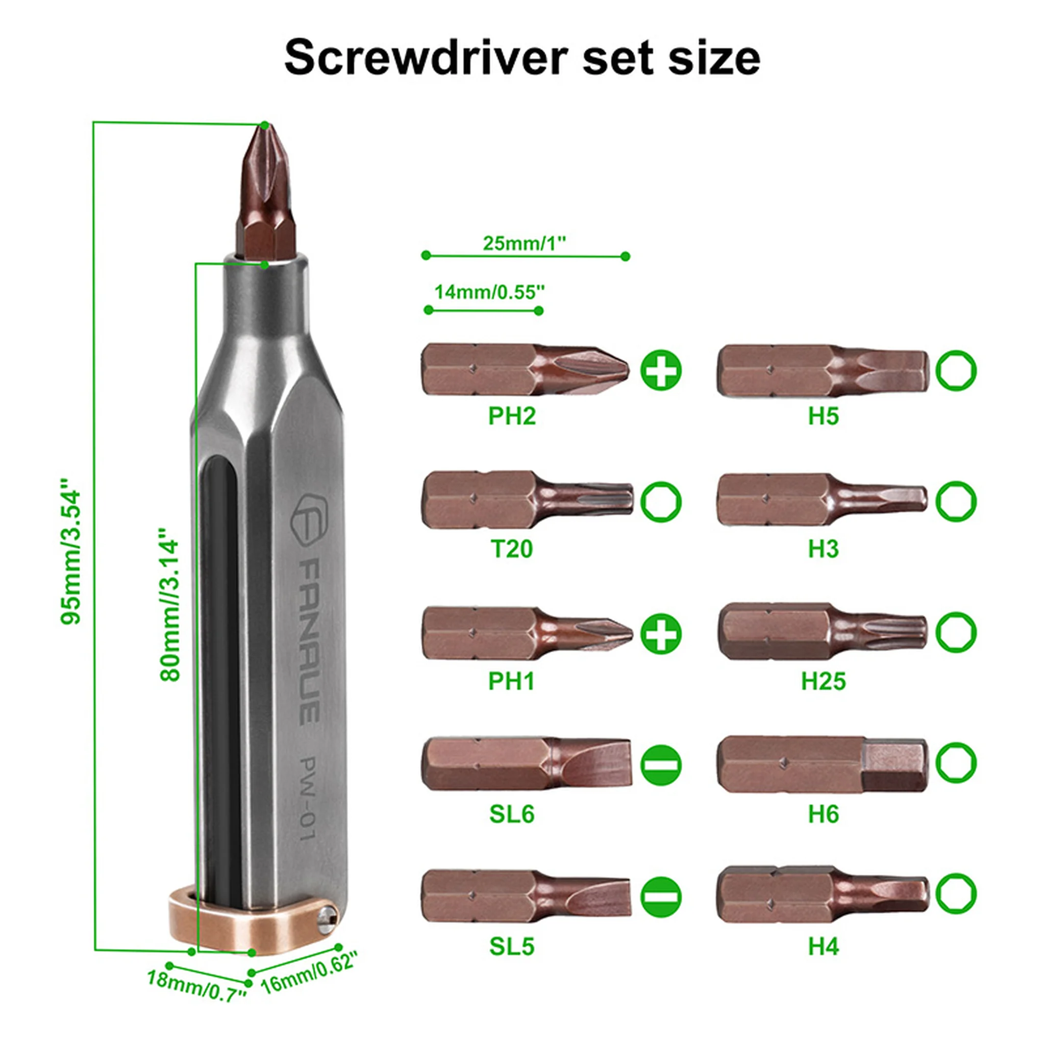 FANAUE Titanium Pocket Screwdriver, Precision Screwdriver Set, Professional Grade Magnetic Repair Tool Kit for Electronics.