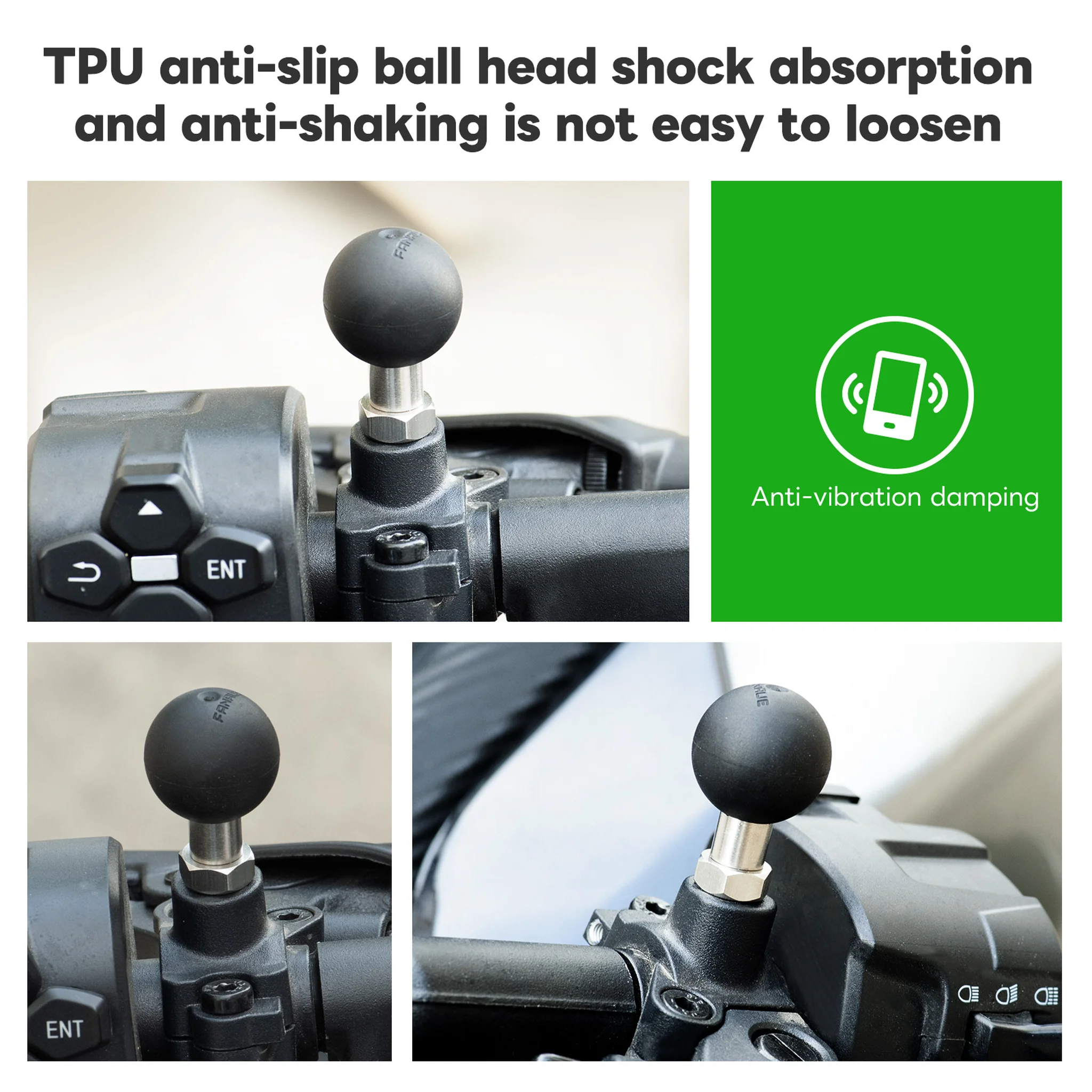 FANAUE M6 Ball Base Adapter With M6x1.0 Threaded Post for RAM Mounts Double Socket Arm & Bike Motorcycle Phone Holder