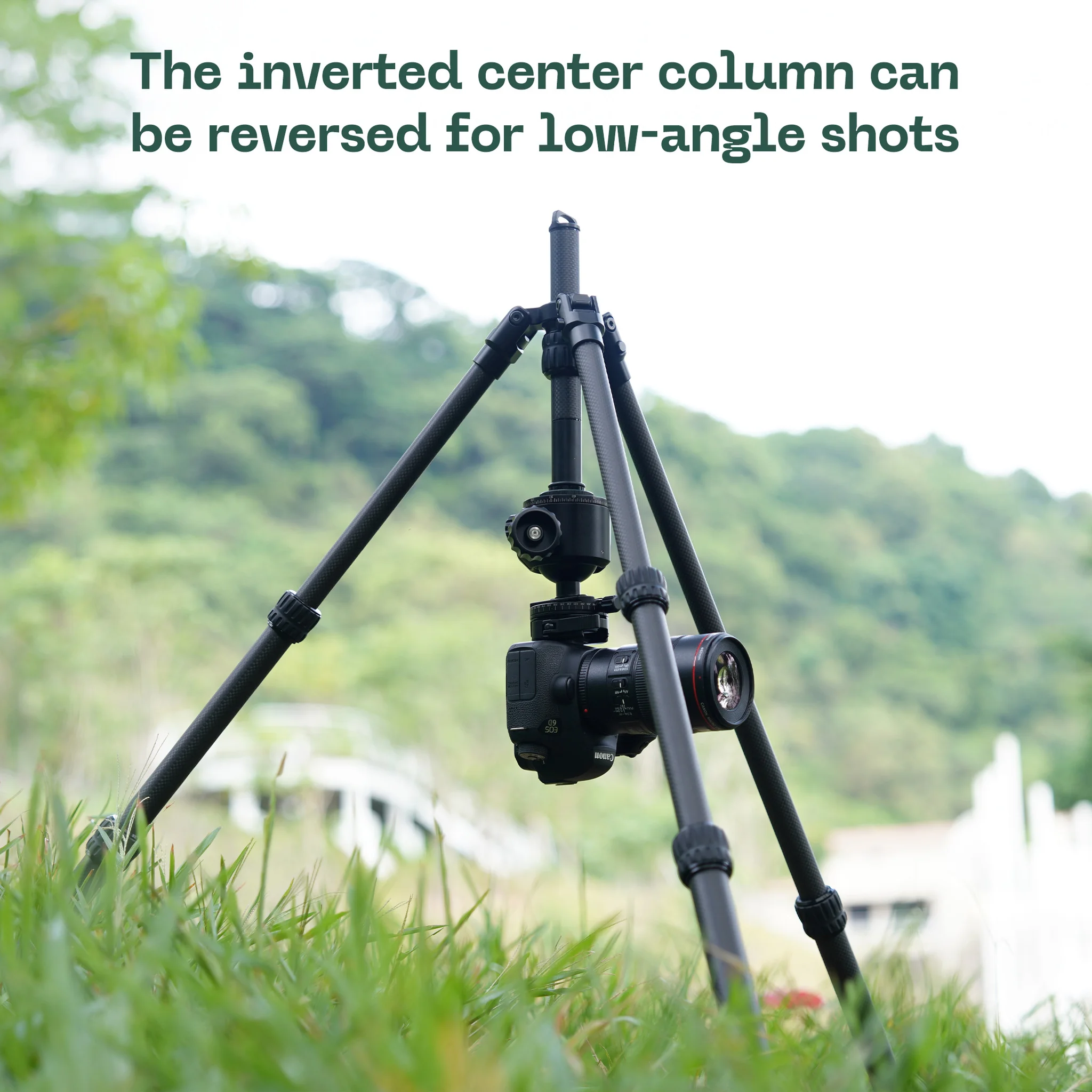 FANAUE HTC-2830CT Inverted Carbon Fiber Travel Tripod with Center Column for DSLR Cameras, 3-Sections, Load 12KG/26lb