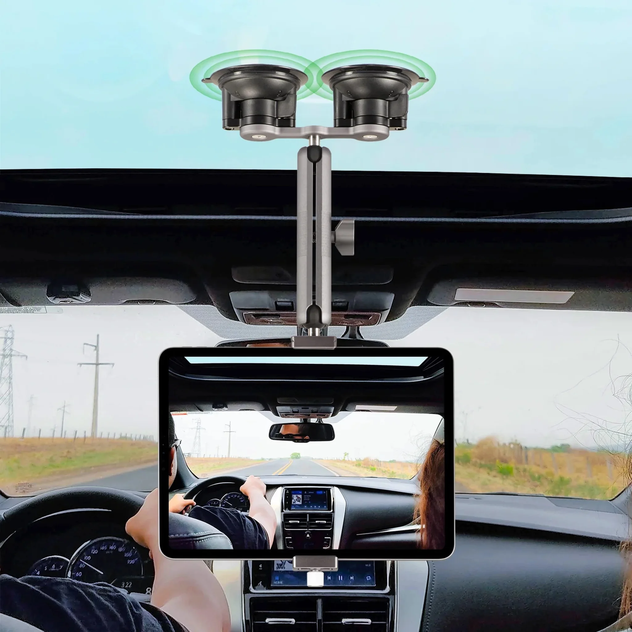 FANAUE Twist Lock Double Suction Cup Base Compatible Windshield Car Tablet Mount 360 Degree Rotation For RAM MOUNTS