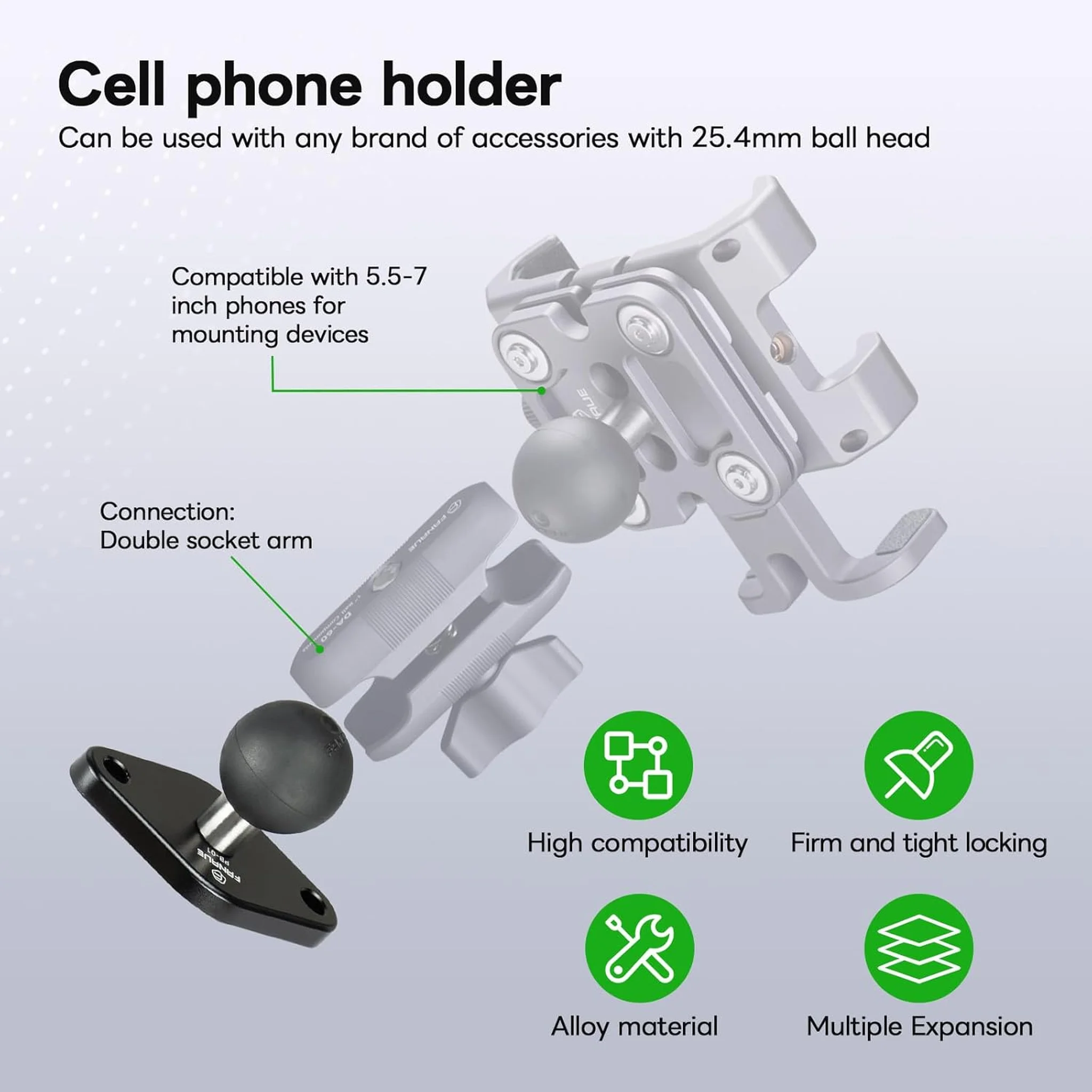 FANAUE 2 Pack 25/20/17 TPU Ball Mount Diamond Base, Compatible with RAM Mount B Size 1" Ball Double Socket Arm, Meets Industry Standard AMPS 1.912'' Hole Pattern