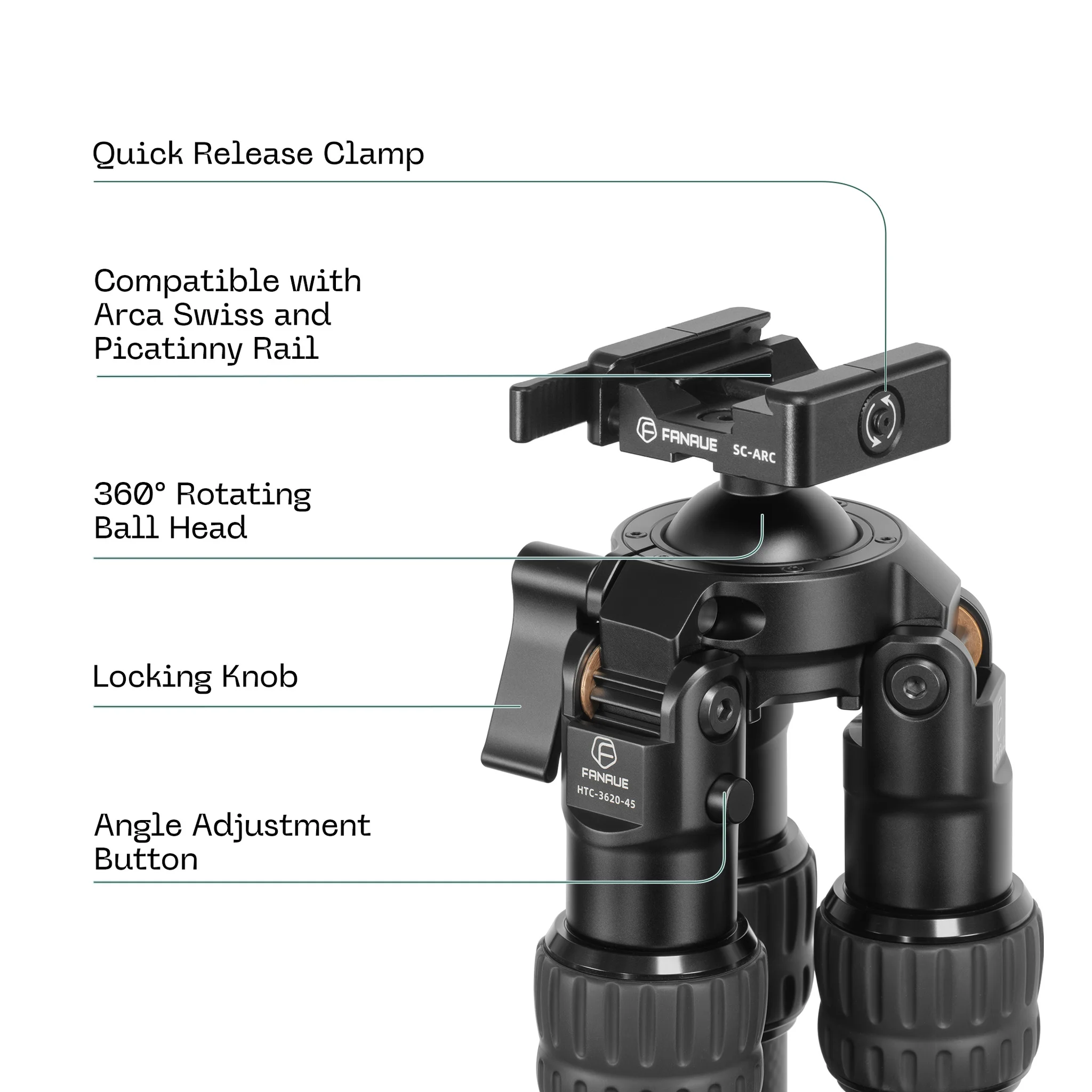 FANAUE HTC series Interted Carbon Fiber Tripod For Hunting Shooting,Compatible With Arca Swiss And Picatinny Rail (2/3 section,Load:30kg)