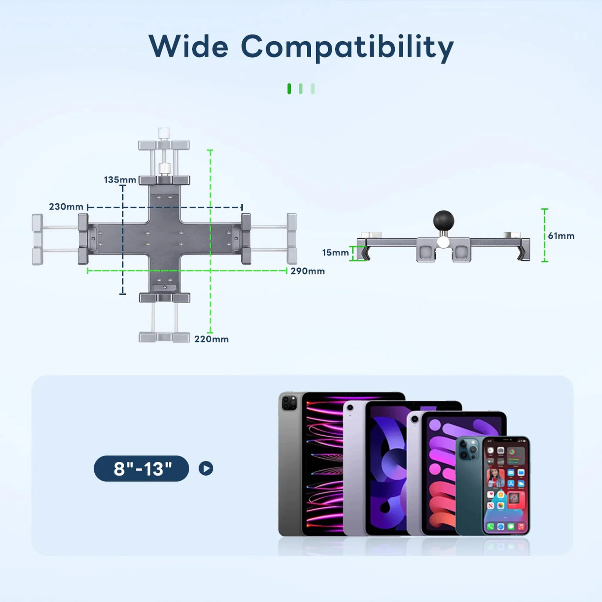 FANAUE PD-02 Lightweight Design 360 Rotatable Tablet Holder for Car（8-12.9"）