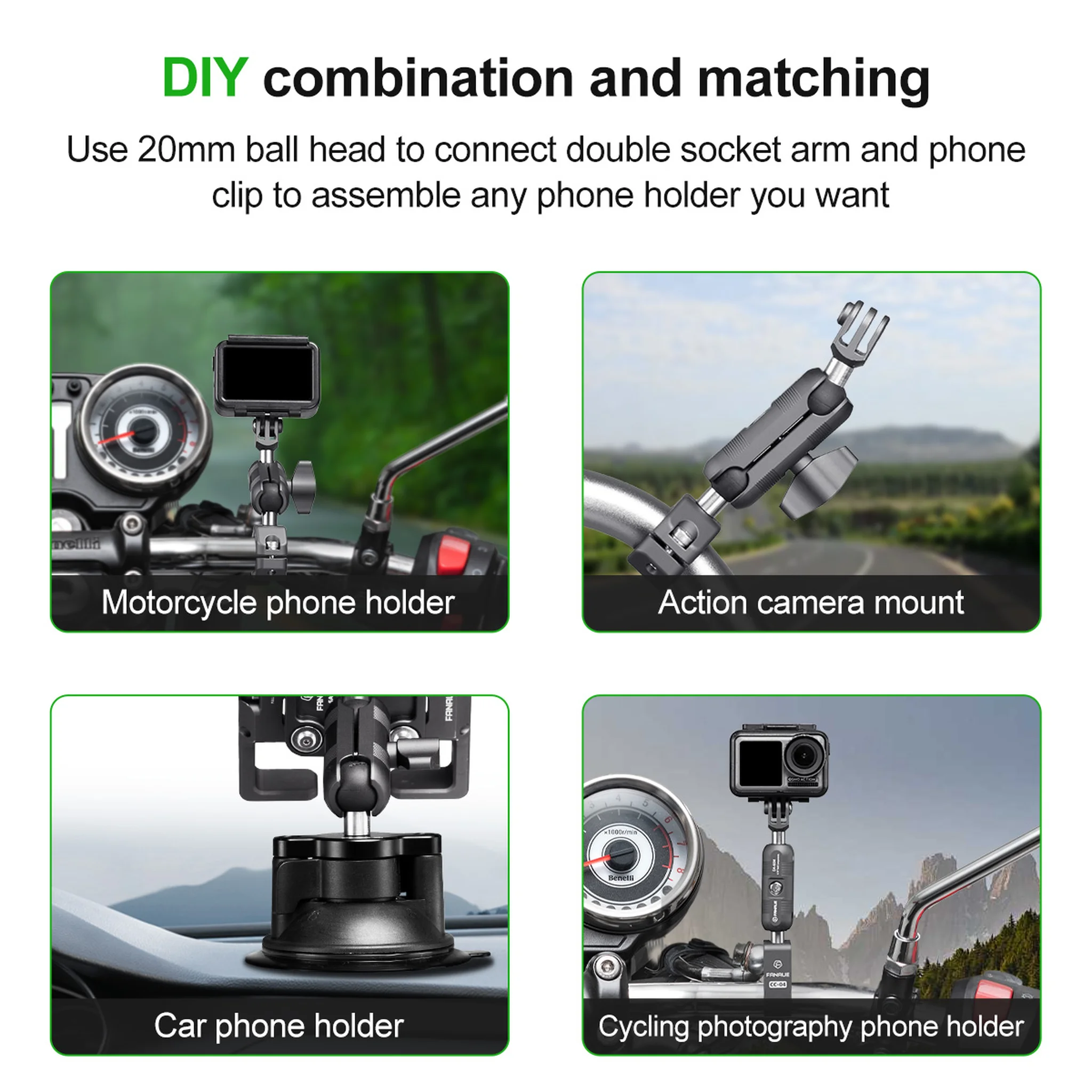 FANAUE B-1 Ball Adapter with 1/4"-20 Threaded Post,three models are available (25/20/17mm), compatible with the RAM mounting system.