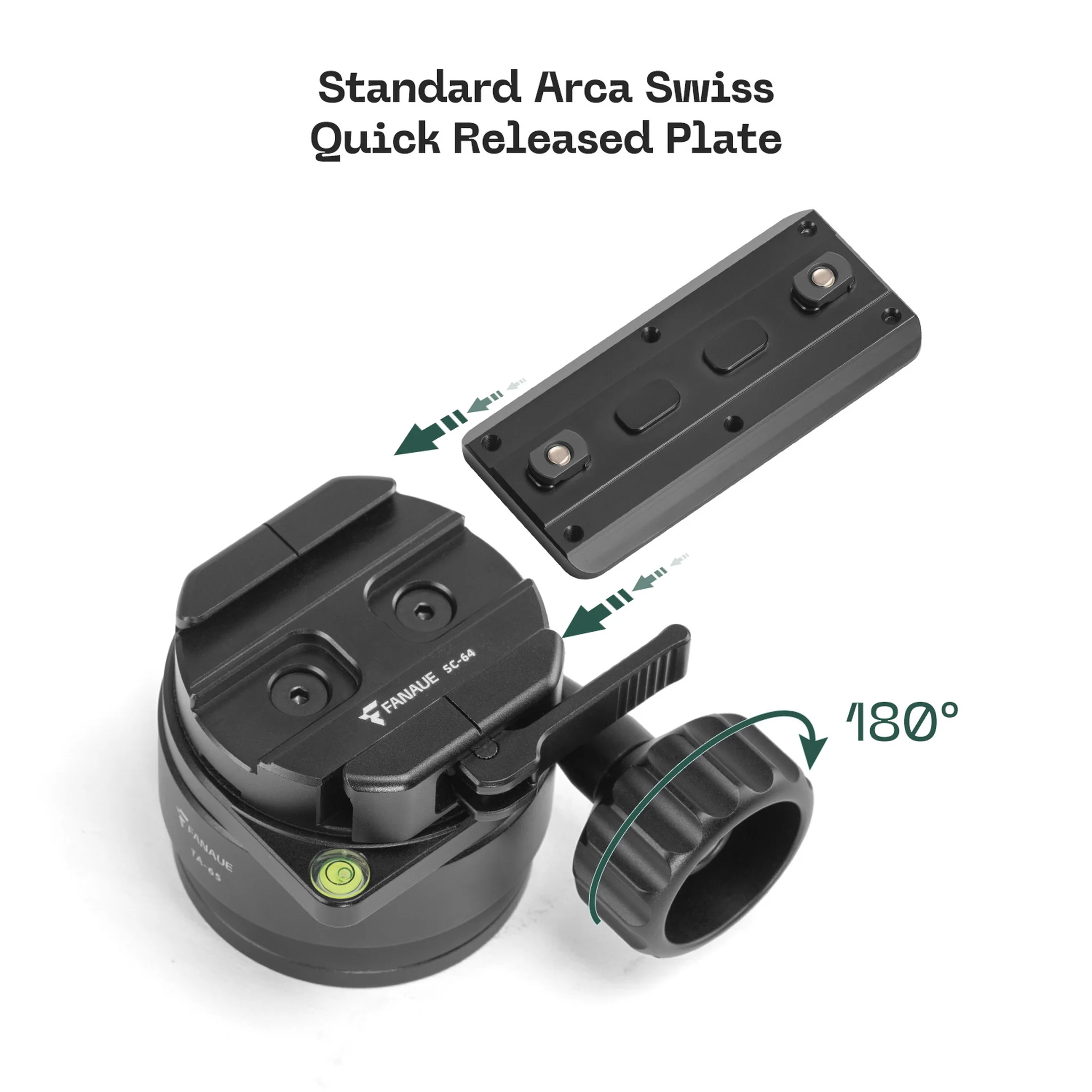 FANAUE TA-65T Ball Head with Bubble Level Compatible With ARCA Standard for Camera Shooting & Hunting