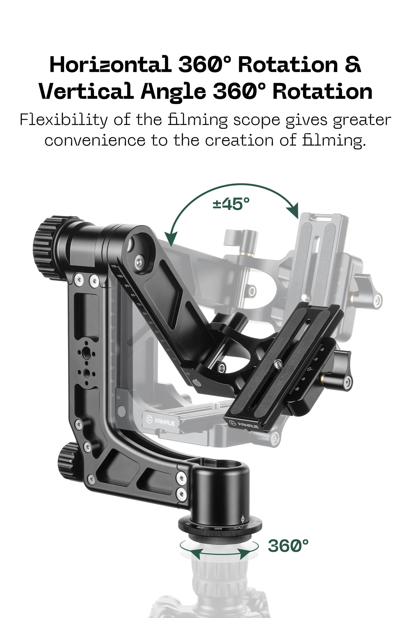FANAUE 360 Degree Panoramic Gimbal Head Aluminum Load 66 lbs (30 Kgs)(PG-02)