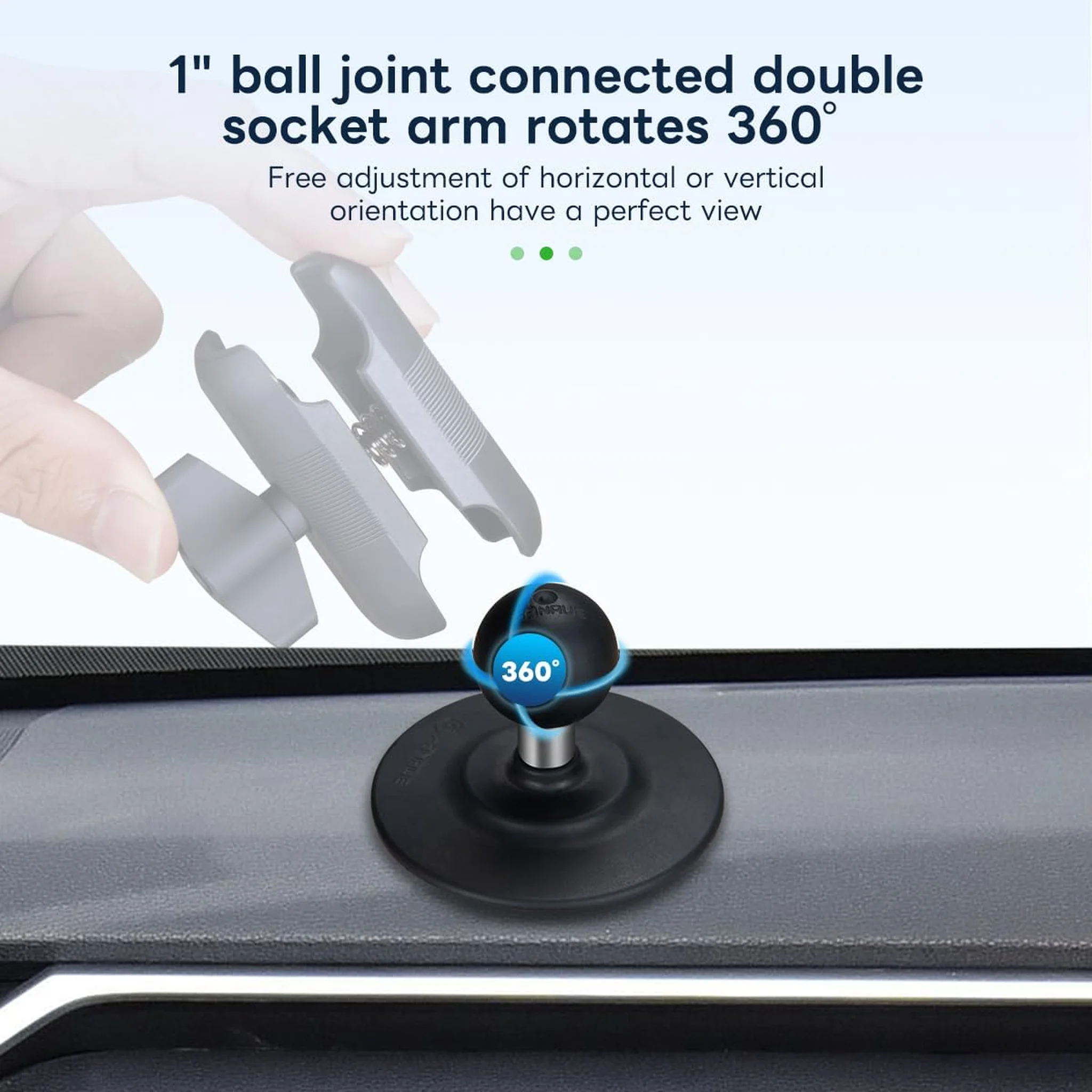 FANAUE Flex Adhesive Ball Base Compatible with RAM Mounts B Size Double Socket Arm, 25/20/17mm Ball Head Adapter for Motorcycle Phone Mount Bike Phone Holder, Suction Cup Base for Mounting on Car Dashboards.