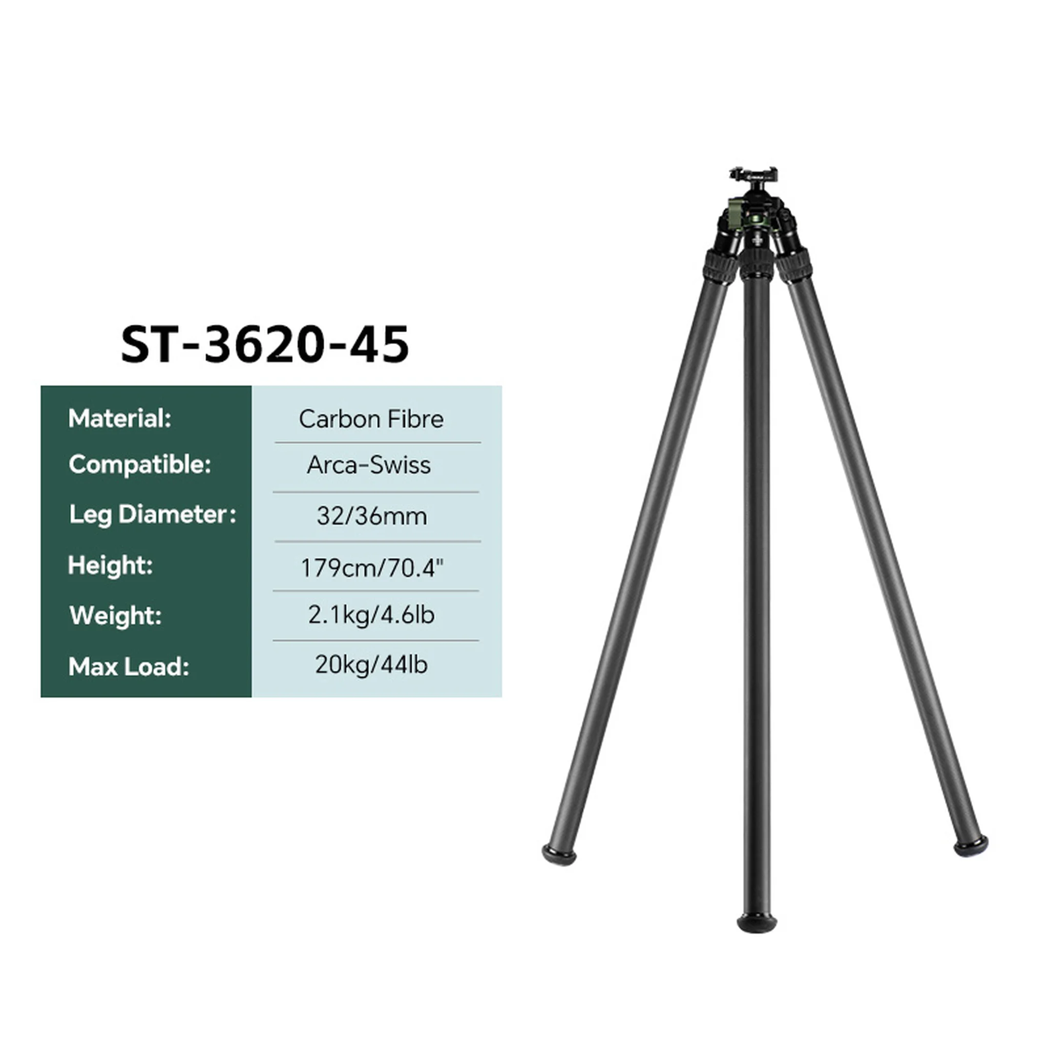 FANAUE Carbon Fiber Tripod With SC-ARC Clamp with Rotating Ball Head Adapter,Load 55.12lb/25kg