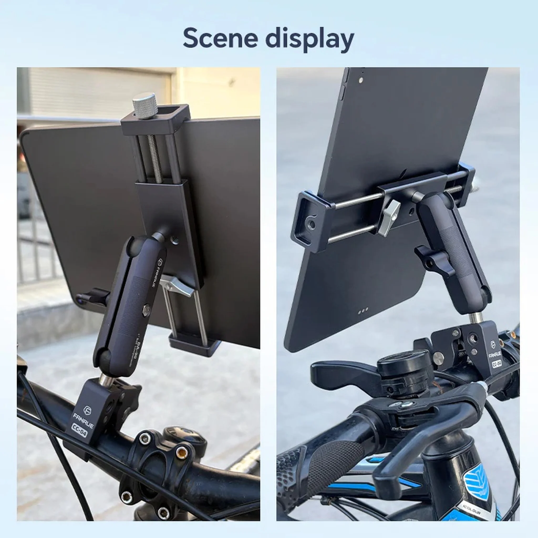 FANAUE Motorcycle/ Bike Tablet Mount, fits iPads with a width of 95–225mm.